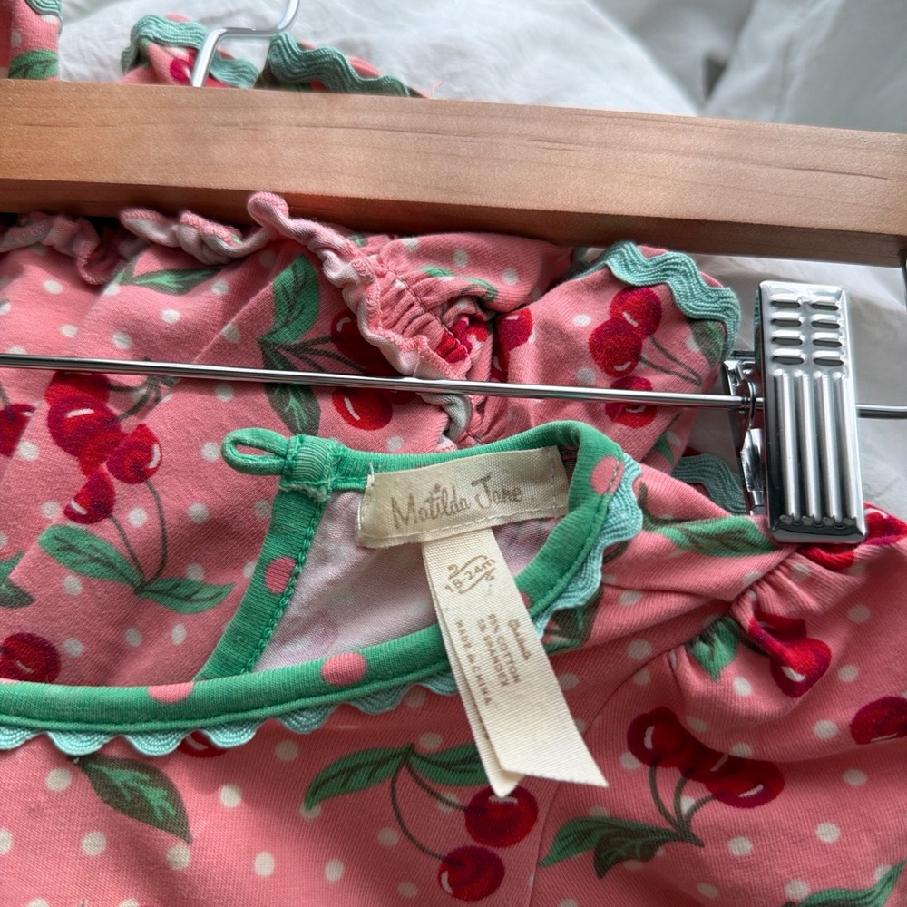 Matilda Jane Pink Dress with Cherry and Green Trim